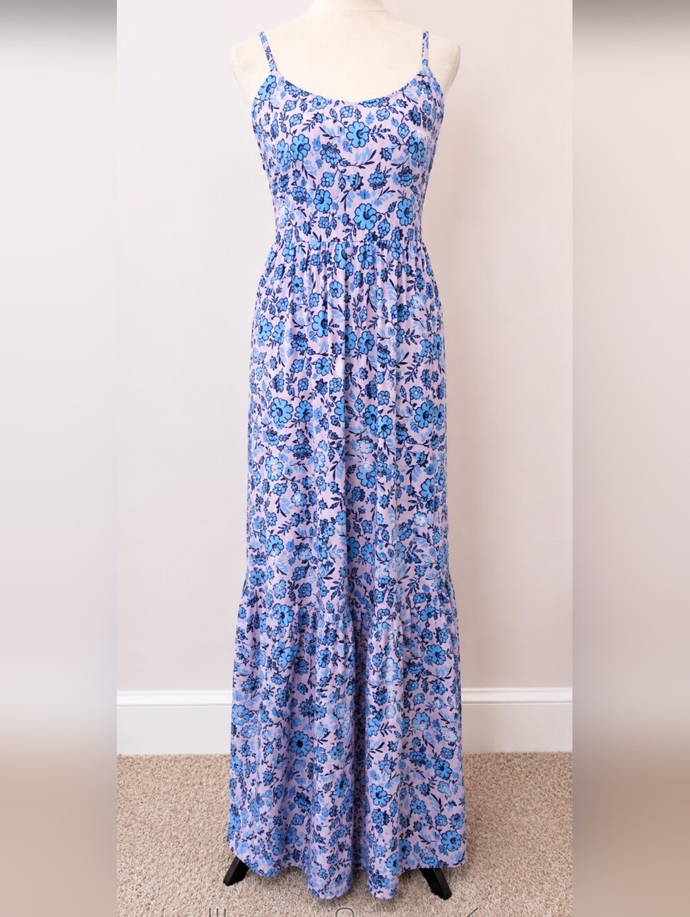 Sleeveless Lavendar With Blue Floral Maxi Dress
